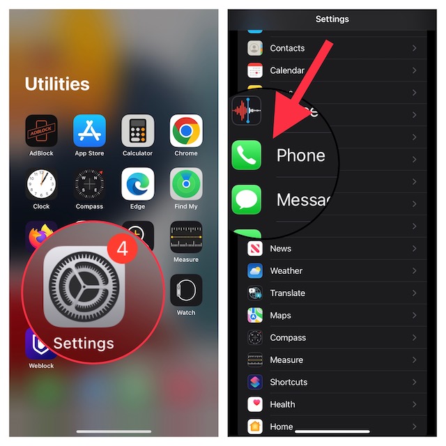 Phone setting on iOS