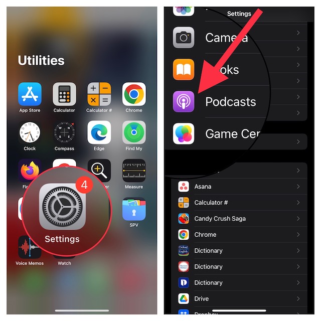 Podcasts setting on iPhone and iPad