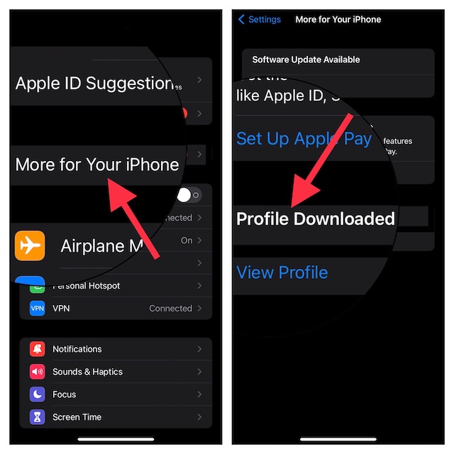 Tap Profile Downloaded in iOS Settings