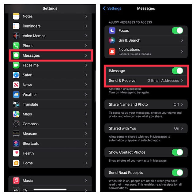 Turn on iMessage on iPhone and iPad