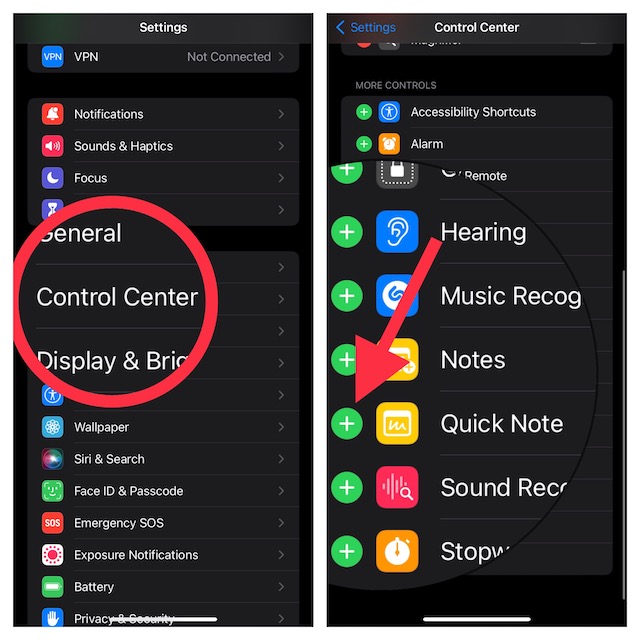 Add Quick Note to iPhone Control Center