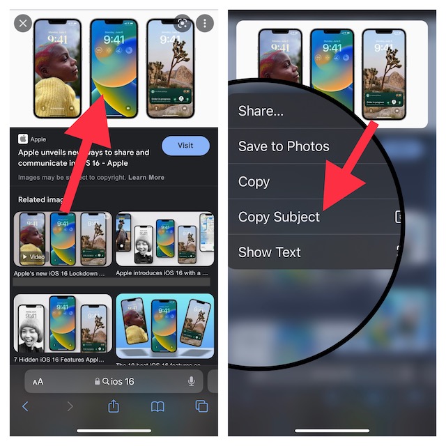 Remove background from Safari photos in iOS 16