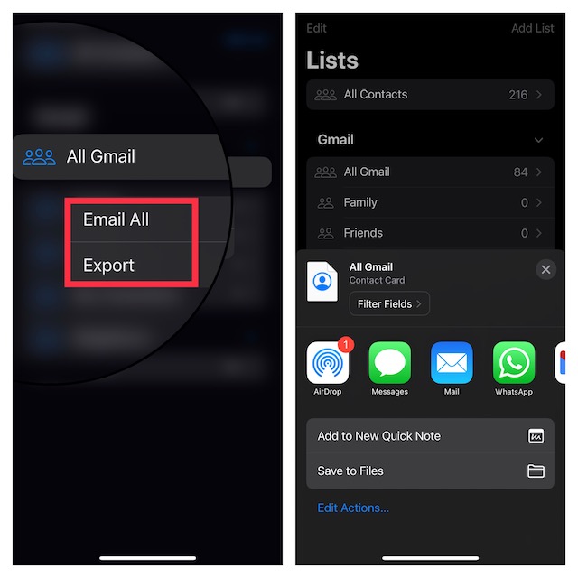 Export All Gmail Contacts from iPhone in iOS 16