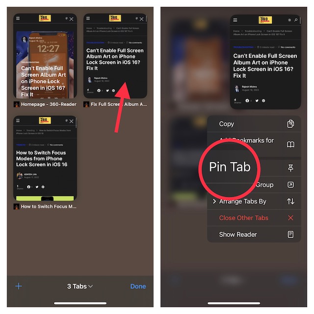 Quick Way to Pin a Tab in Safari in iOS 16 and iPadOS 16