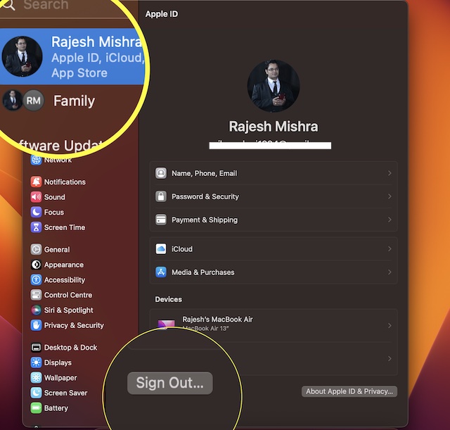 Sign Out of Apple ID in mac