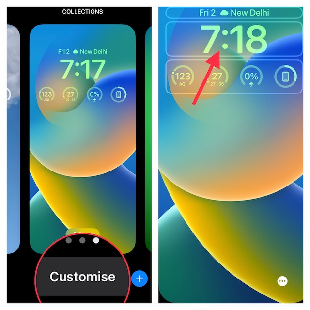 tap on the Customize button at the bottom of the wallpaper.