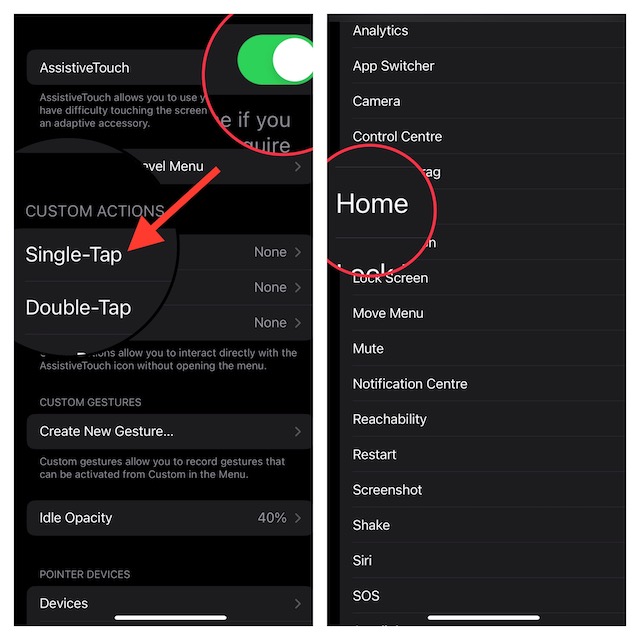 scroll down to find Home and select it