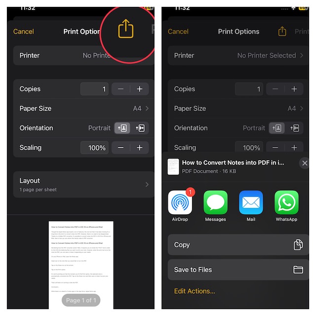 Convert Notes into PDF in iOS 16/iPadOS 16 on iPhone and iPad 