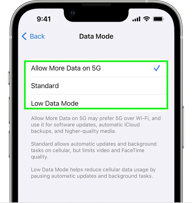 Customize Data Mode on iPhone