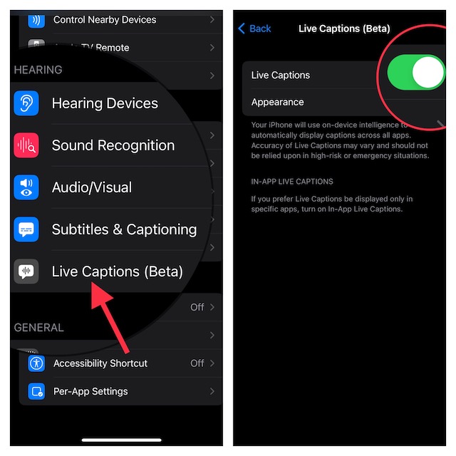 Enable Live captions on iPhone