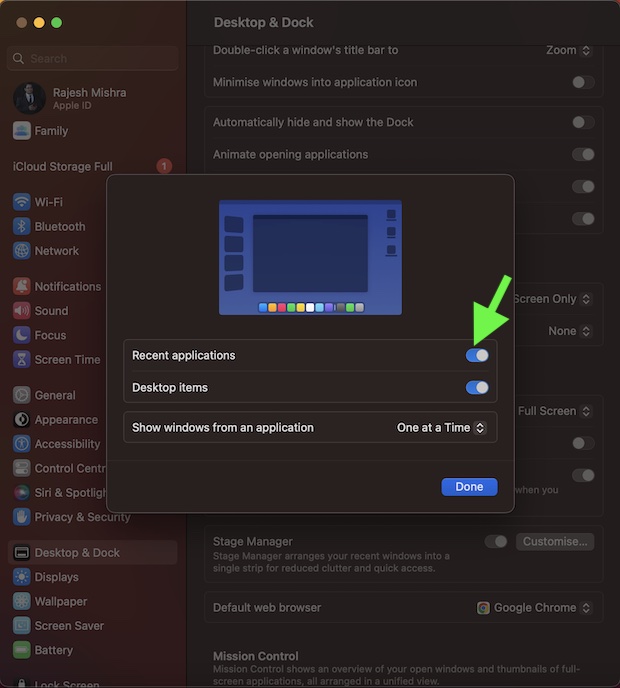 Show recent apps in Stage Manager on Mac