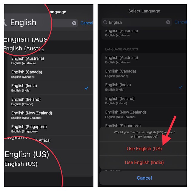 Use US English on iPhone