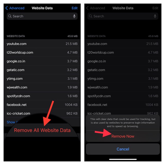 Remove All Safari Website Data on iPhone and iPad