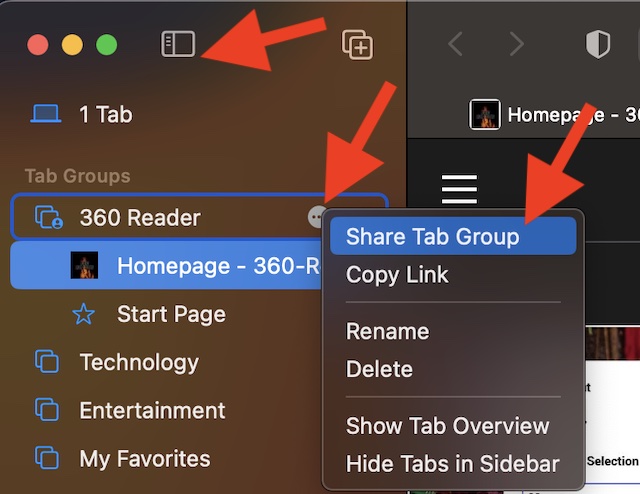 Share Safari tab group