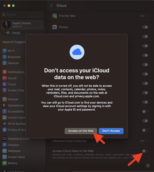 Allow access to data on iCloud using Mac
