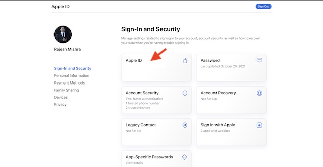 Apple ID section