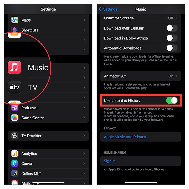 Enable Apple Music History on iPhone and iPad