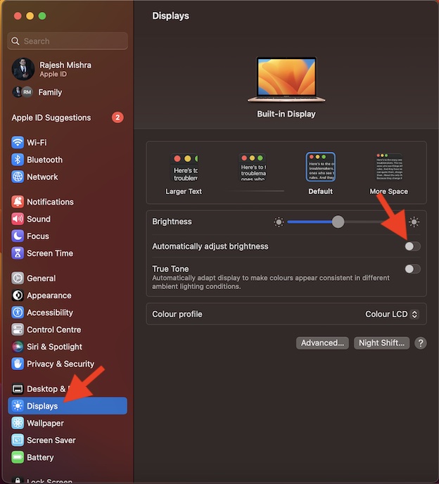 Enable or Disable Auto Brightness in macOS 13 Ventura on Mac