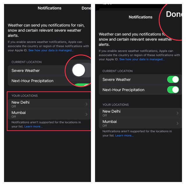 Enable Severe weather notifications on iPhone
