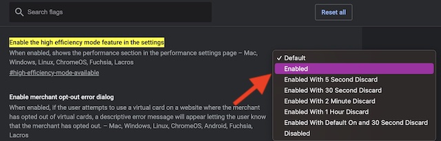 Enable high efficiency feature in Chrome