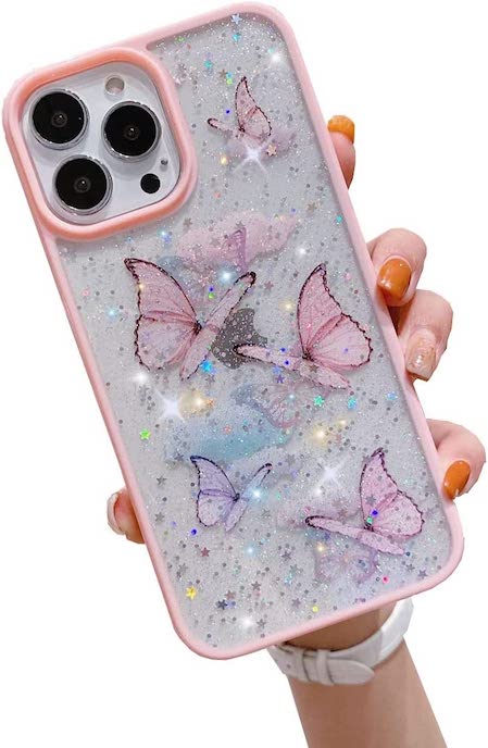 iPhone 14 Pro Max Case Glitter Butterfly Sparkle Case for Women Girls