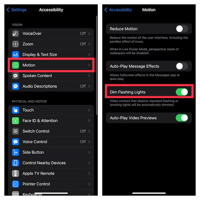Automatically Dim Flashing Lights in Video Content on iPhone and iPad