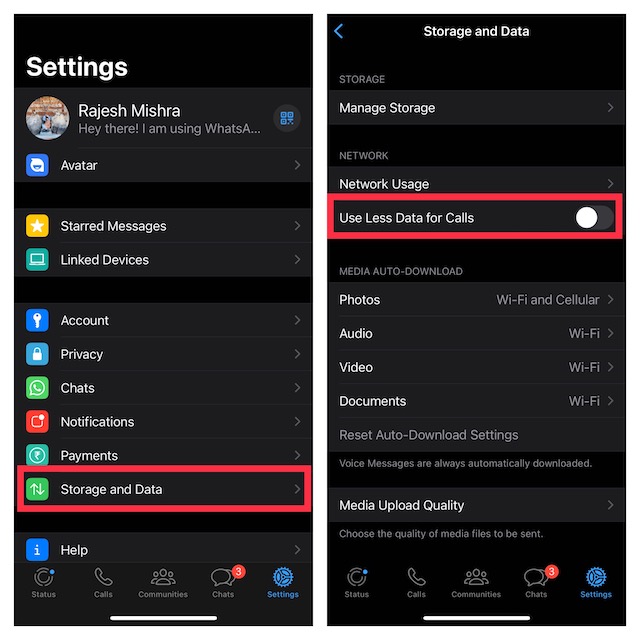 Disable Low Data Mode in WhatsApp