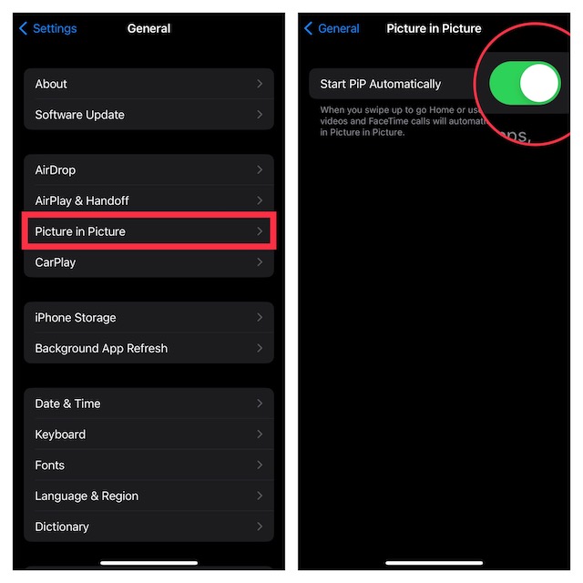 Enable or Disalbe PiP mode on iPhone
