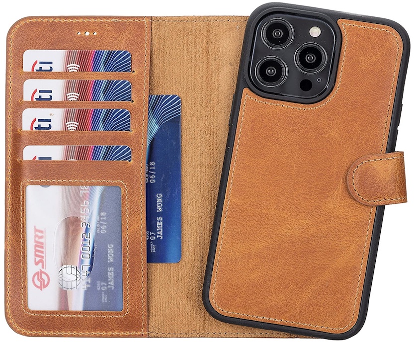 HARDISTON Genuine Premium Leather Handmade Wallet Case for iPhone 14 Pro Max