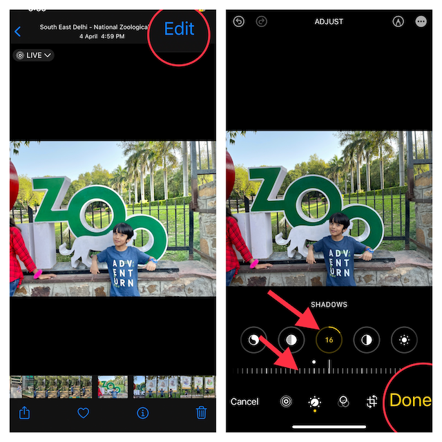 Adjust Shadows in a Photo on iPhone