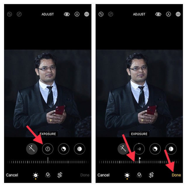 Adjust exposure of images using Photos app on iPhone