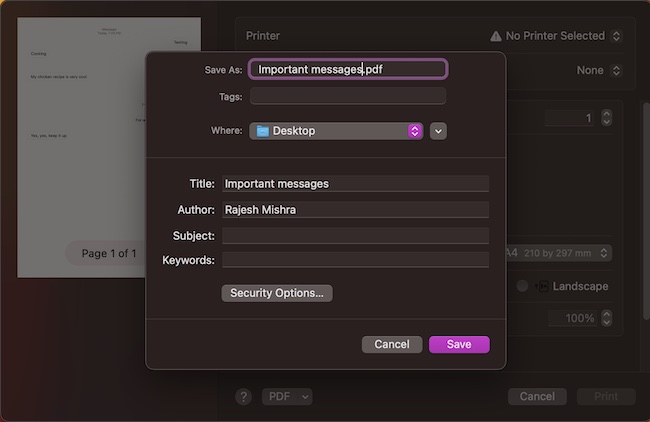 Convert messages as PDF on Mac