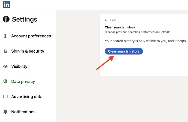 Delete linkedin search history on Mac