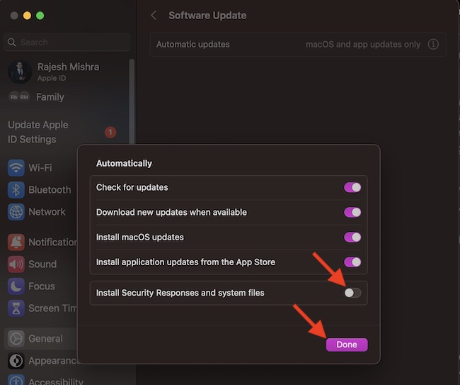 Disable Rapid Security Response software updates on Mac