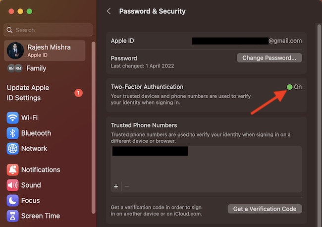 Enable two factor authentication on Mac
