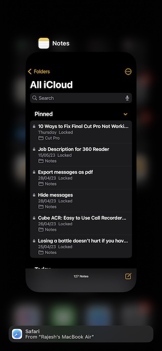 Force Quit Apple Notes app on iPhone