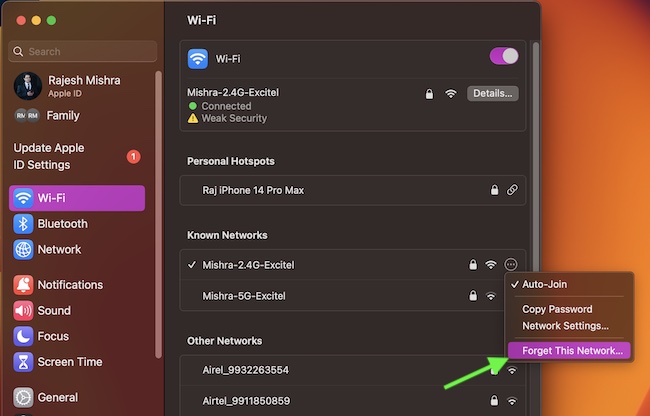 Forget Wi Fi network on Mac