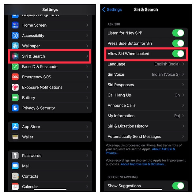 Make Sure to Allow Siri to Work Even When Your Device is Locked