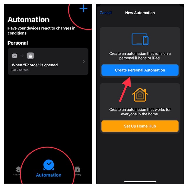 Tap on automation tab