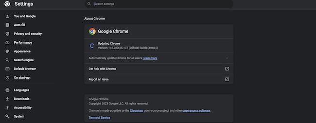 Updating Google Chrome on Mac