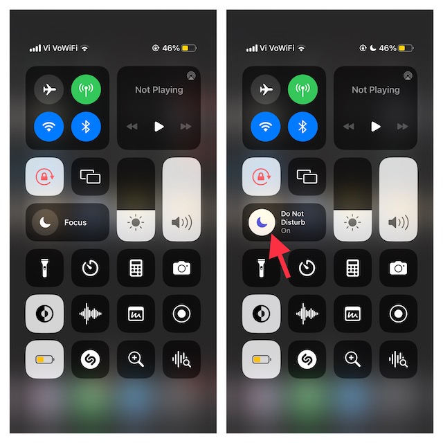 open control centre and disable focus mode