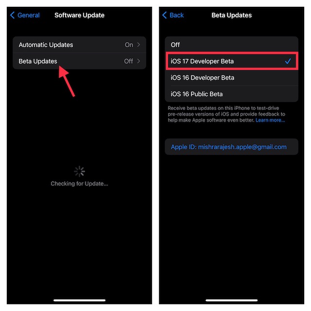 Choose iOS 17 developer beta