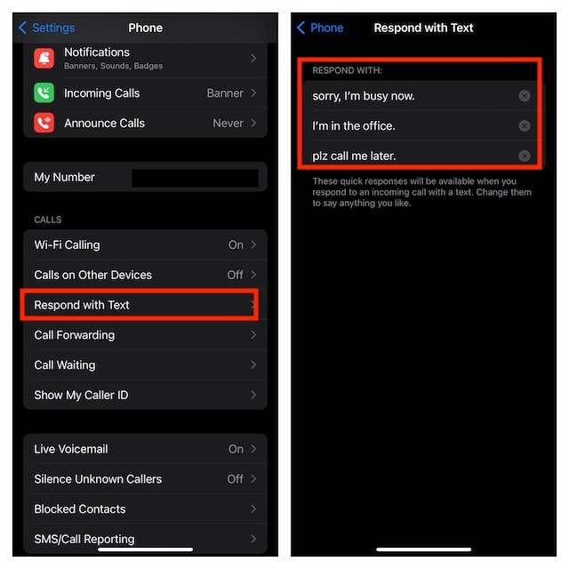 Create Custom responses for incoming calls on iPhone