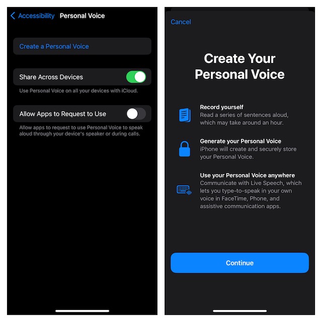 Create personal voice in ios 17