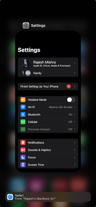 Force quit the Settings app on your iPhone