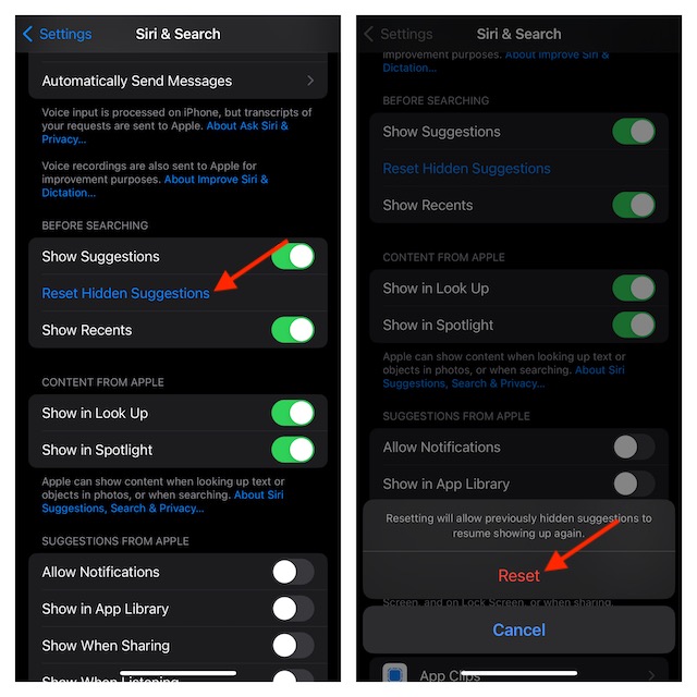Reset hidden Siri suggestions on iPhone and iPad
