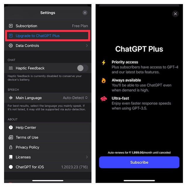 Upgrade to ChatGPT Plus