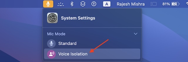 Enable Voice Isolation for Dictation