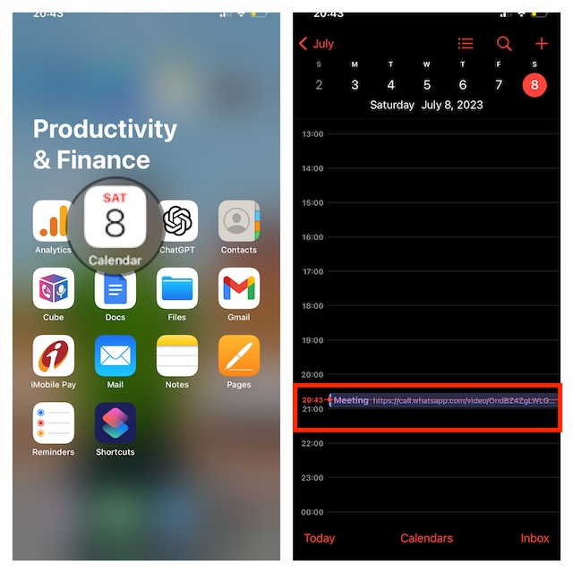 Launch Calendar and tap on Scheduled call
