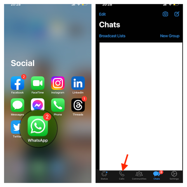 Launch Whatsapp and tap on Call